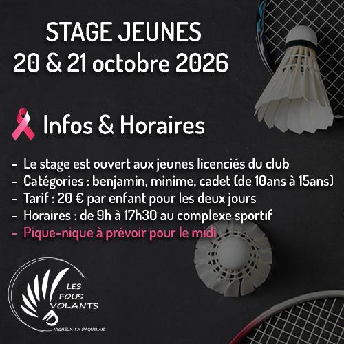 Stage jeunes Badminton - 20 et 21 octobre 2026